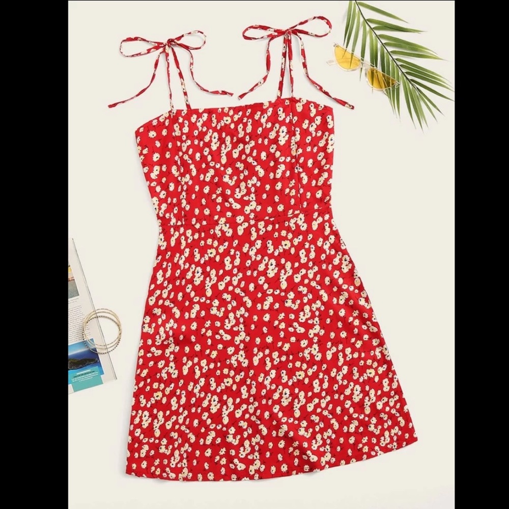 Red dress with white flowers